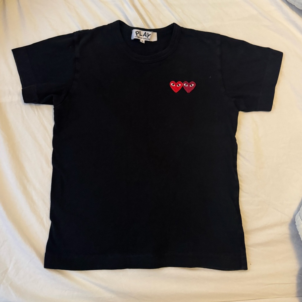 Comme des Garcons PLAY Black Tee with Double Red Heart